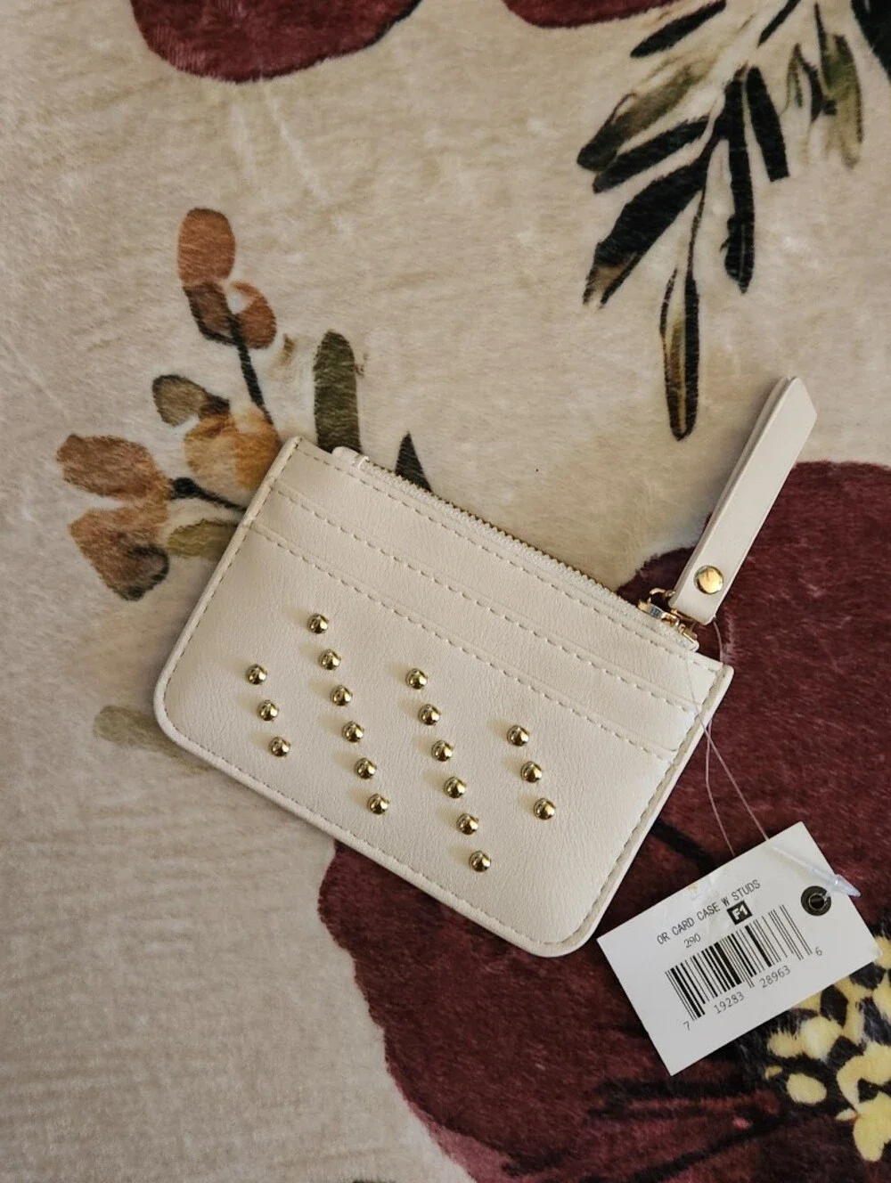 Ophelia Roe-Cream Card Holder With Gold Studs